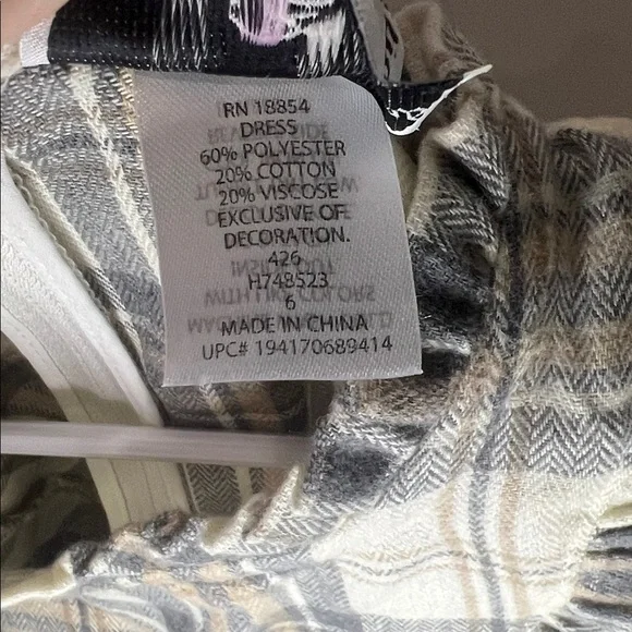 RARE EDITIONS long sleeve dress gray, beige, & tan with ruffles - Picture 5 of 7